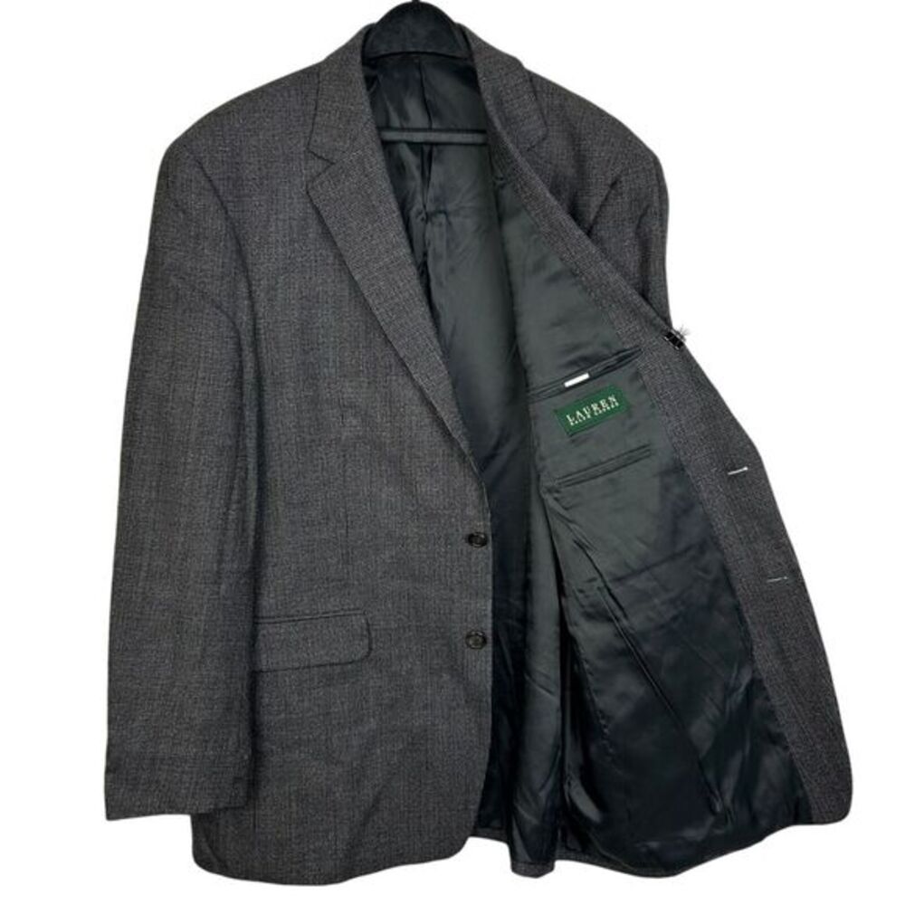 Ralph Lauren 44L Long 100% Lambswool Gray Houndstooth Sport Coat Blazer Jacket